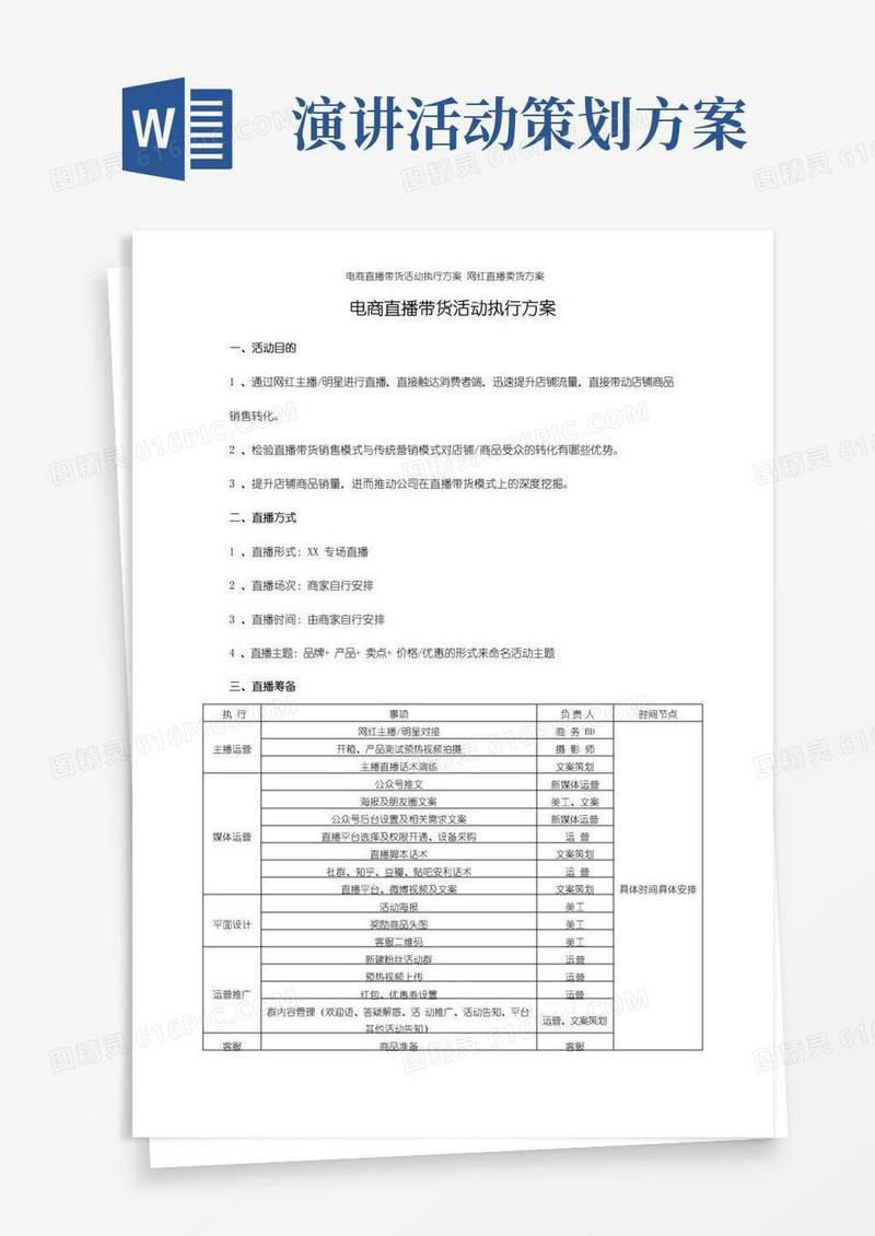 简易版电商直播带货活动执行方案网红直播卖货方案