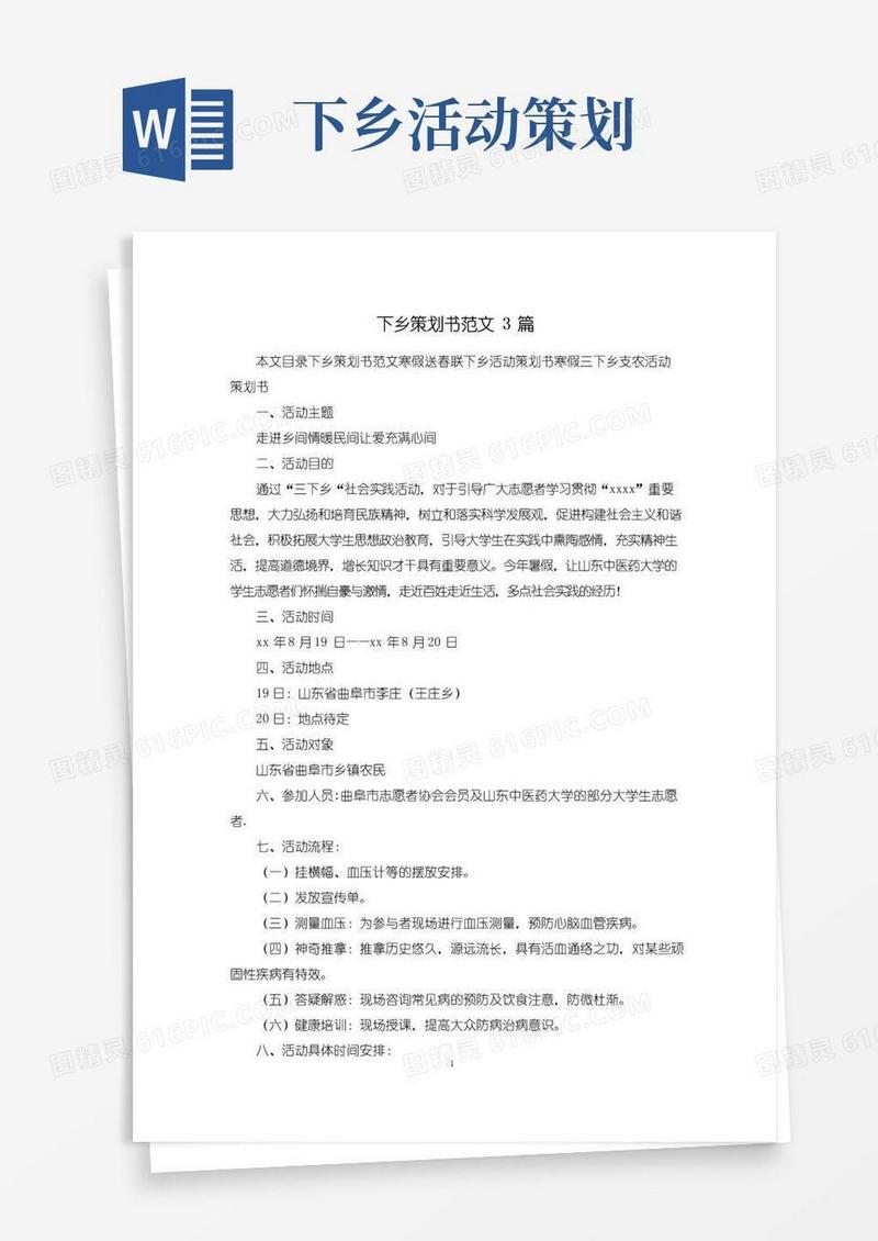 大气版下乡策划书范文3篇