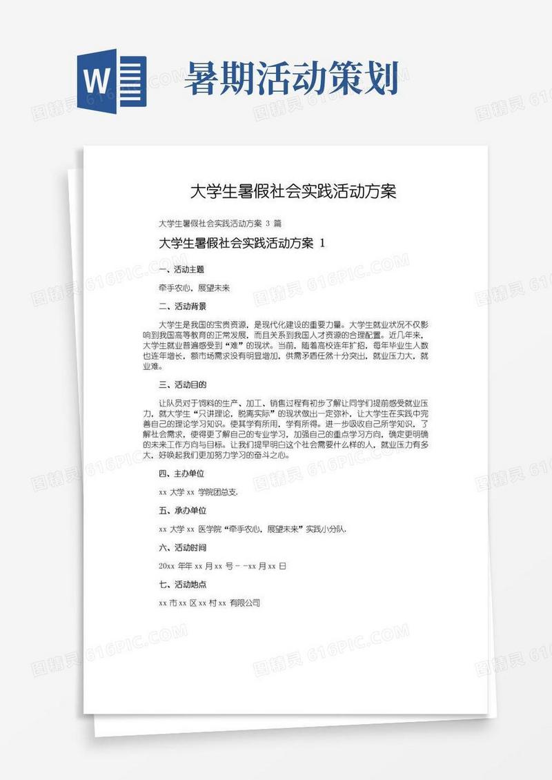 大气版大学生暑假社会实践活动方案