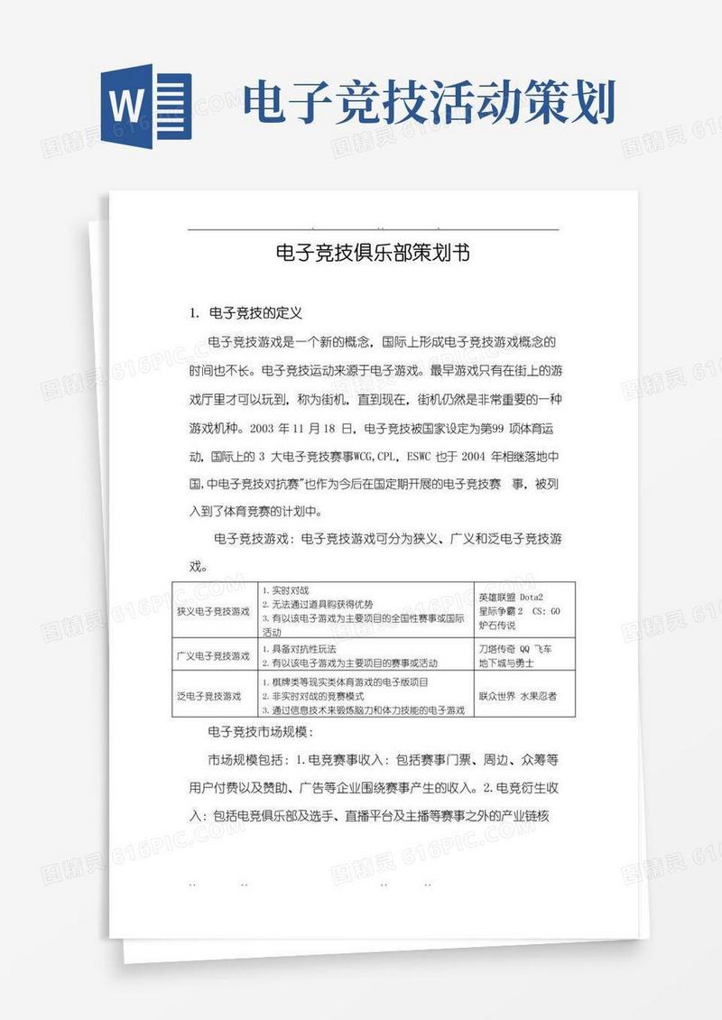 大气版电子竞技俱乐部项目策划书