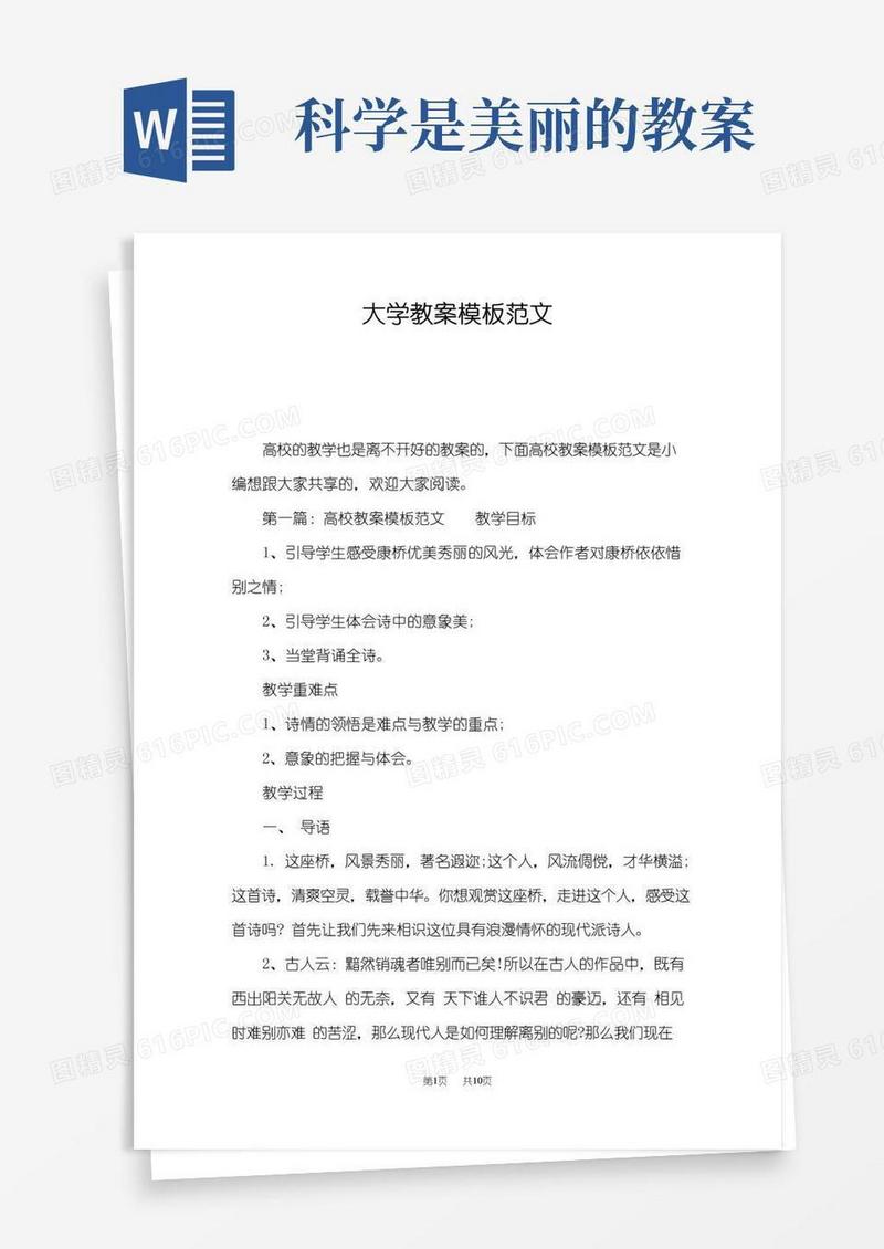 大气版大学教案模板范文