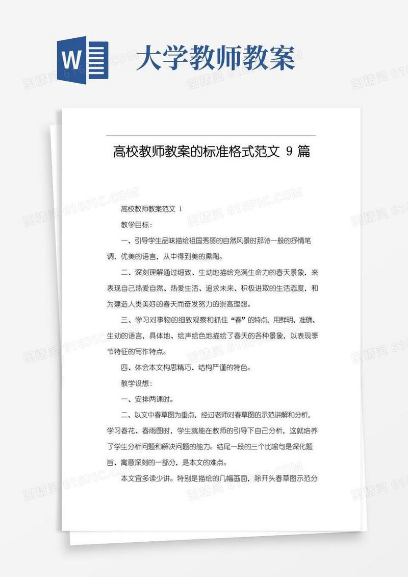 大气版高校教师教案的标准格式9篇