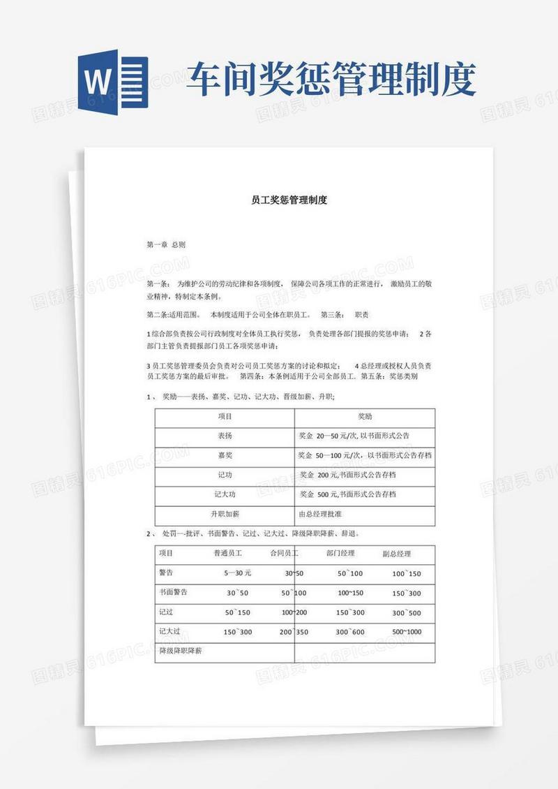 好用的员工奖惩管理制度