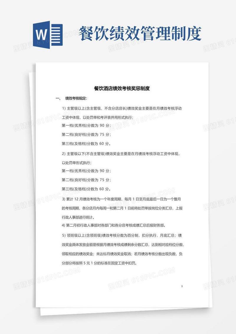 大气版餐饮绩效考核奖惩制度