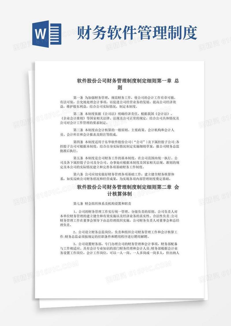 大气版软件股份公司财务管理制度制定细则