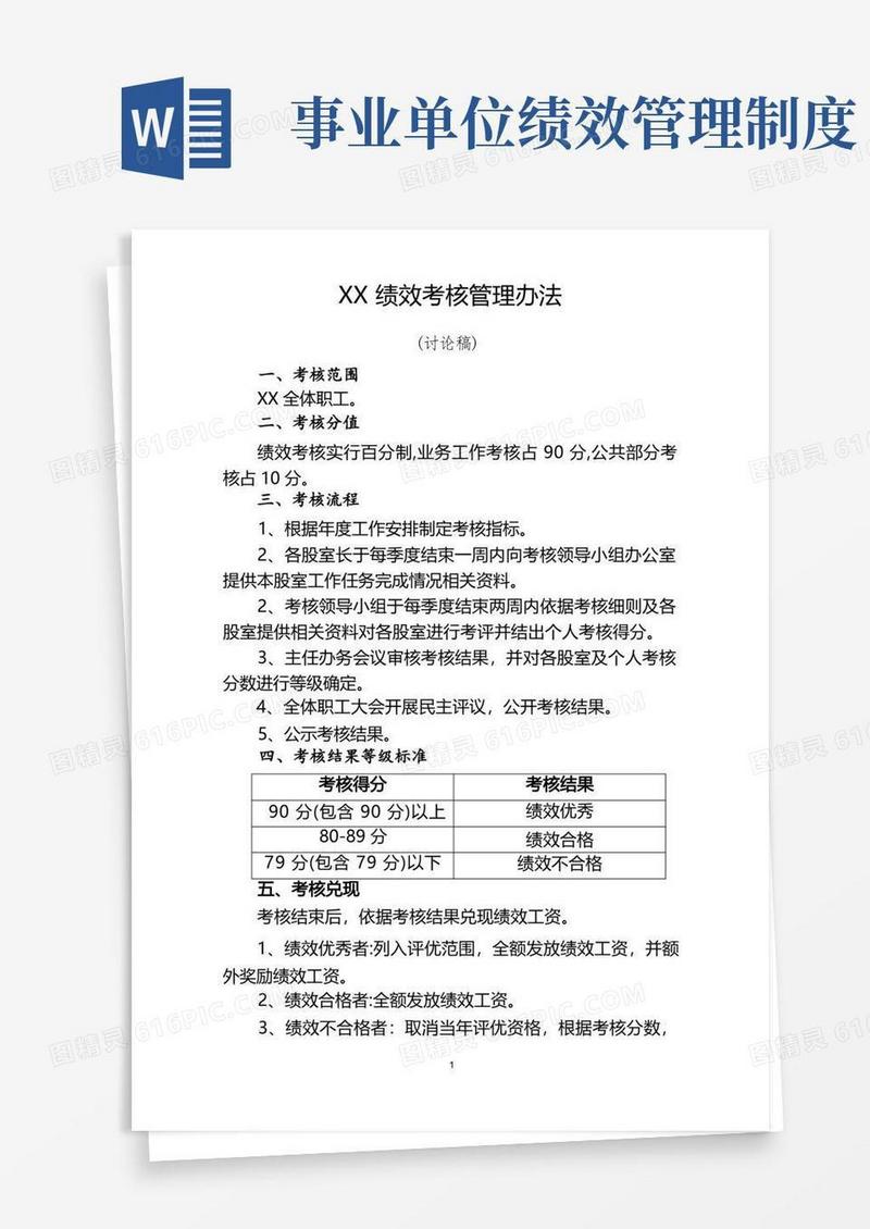 通用版事业单位绩效考核管理办法