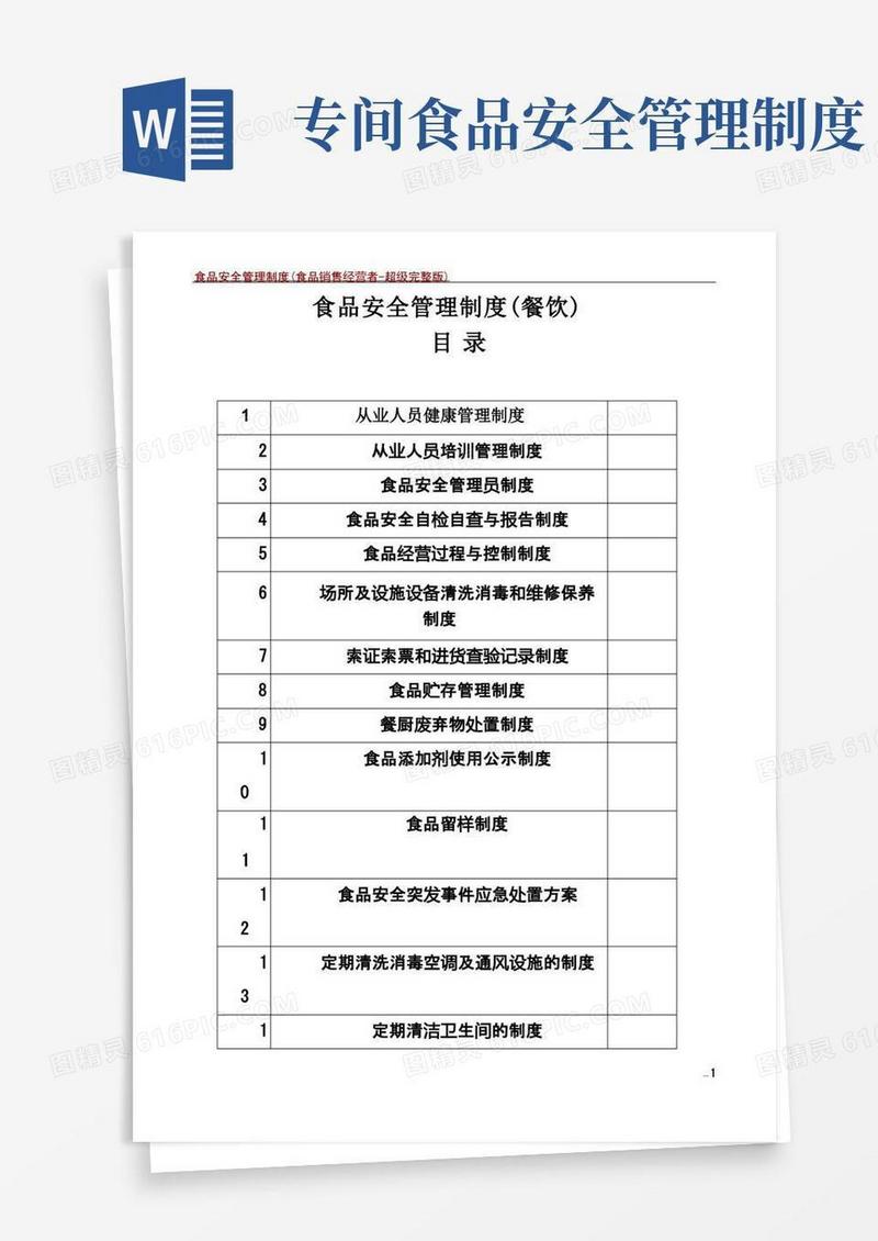 大气版食品安全管理制度(餐饮)