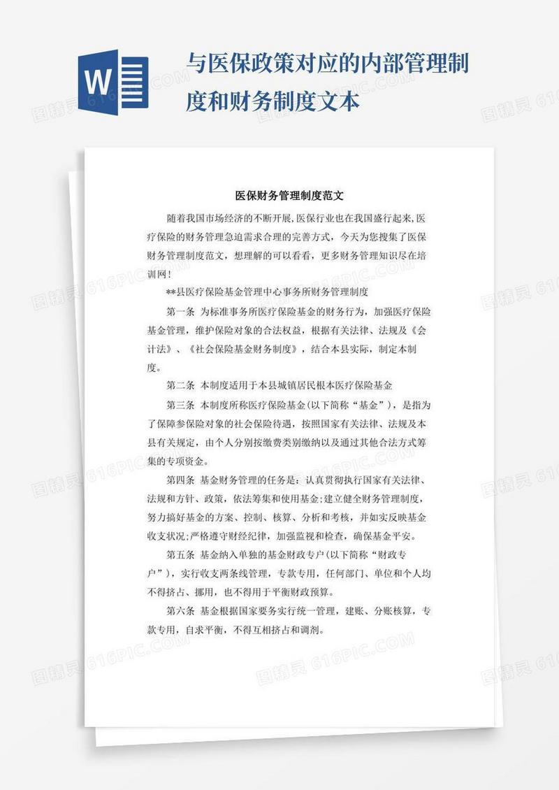 好用的医保财务管理制度范文