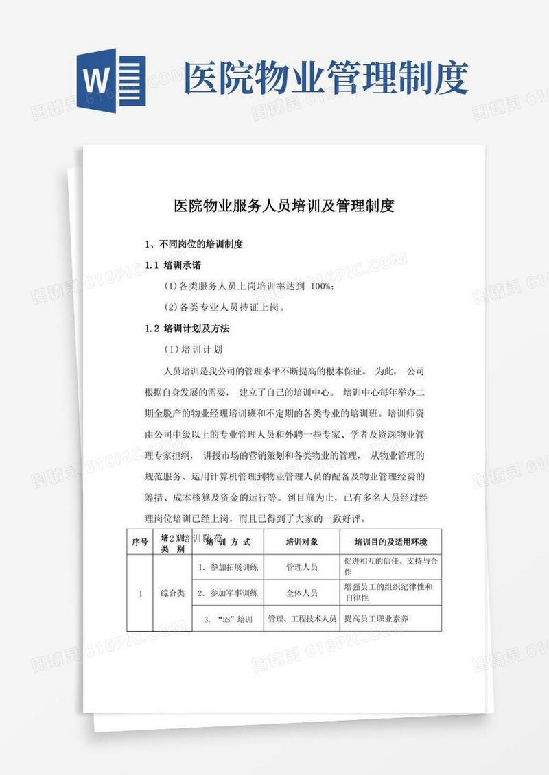 方便的医院物业服务人员培训及管理制度