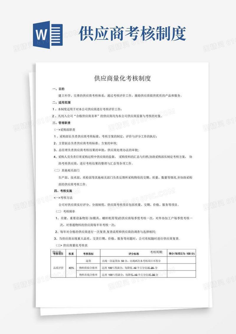方便的供应商量化考核制度