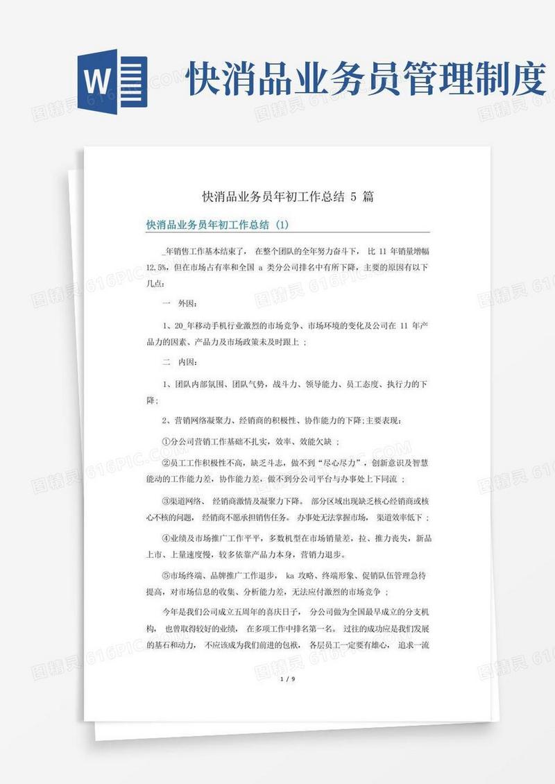 大气版快消品业务员年初工作总结5篇