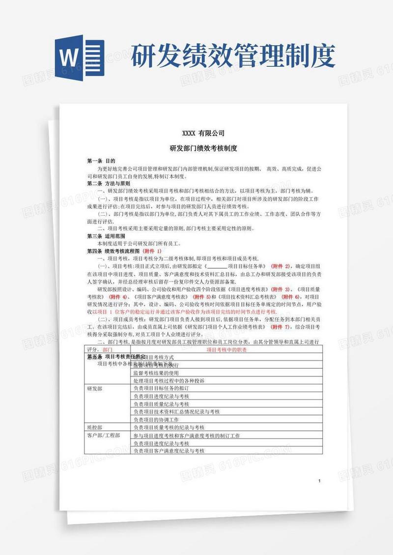 通用版研发部绩效考核制度