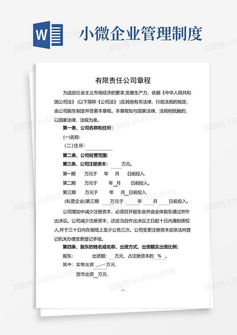 实用的小微企业有限责任公司章程