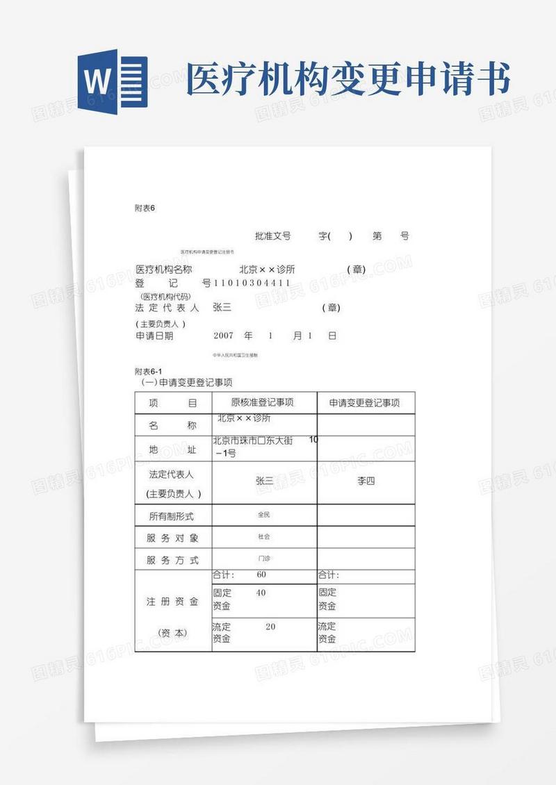 简洁的医疗机构申请变更登记注册书范本