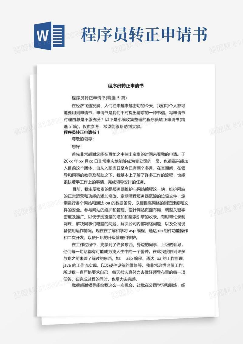 方便的程序员转正申请书（精选5篇）