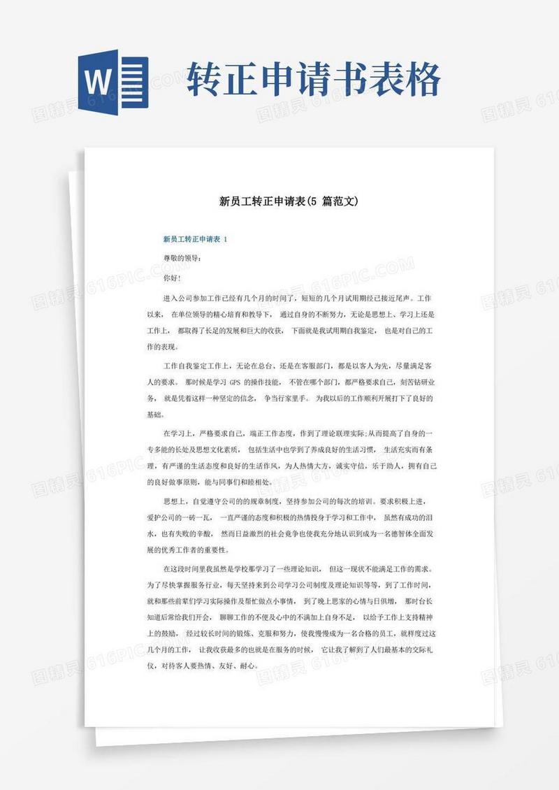 好用的新员工转正申请表(5篇范文)