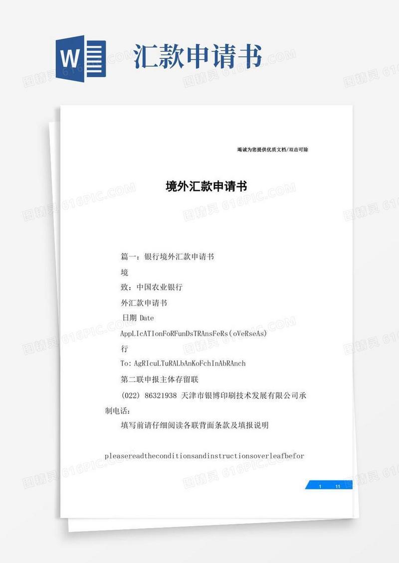 大气版境外汇款申请书