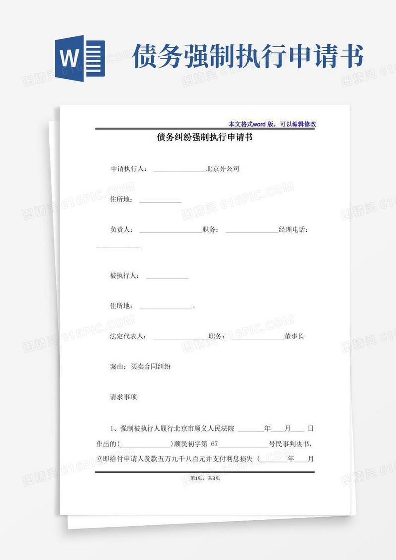 好用的债务纠纷强制执行申请书(标准版)