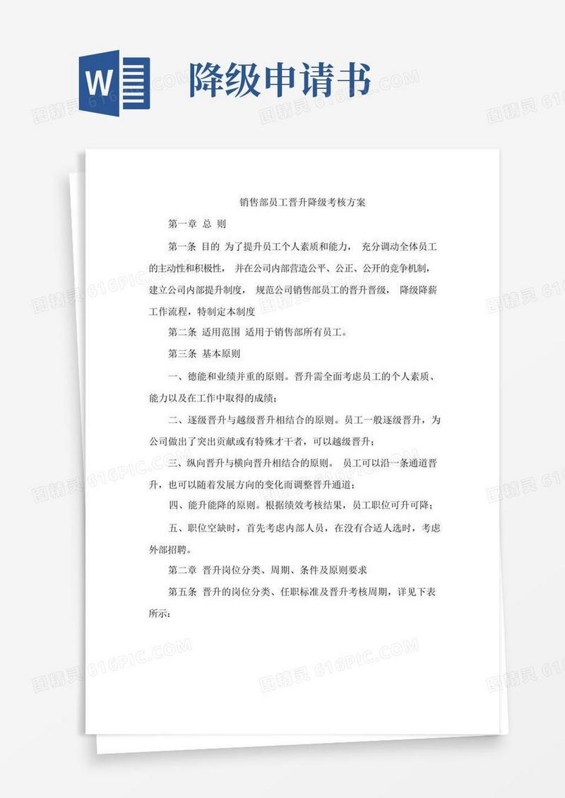 实用的销售部员工晋升降级考核方案