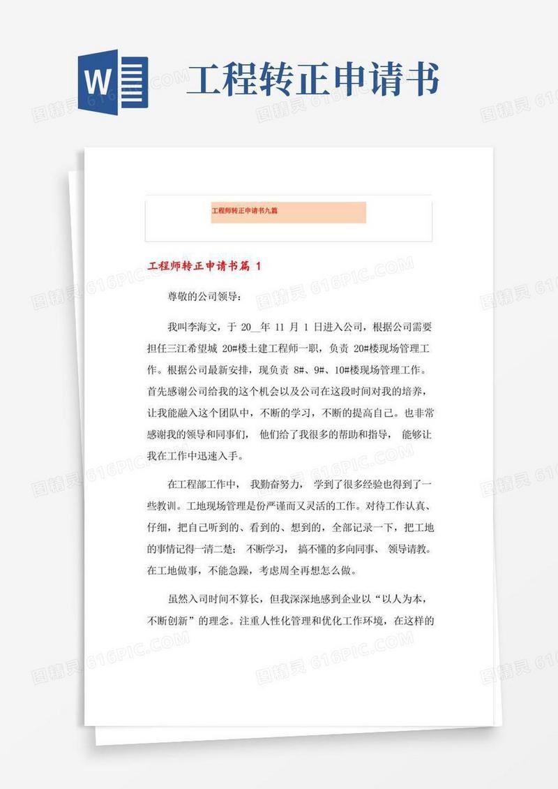 简易版工程师转正申请书九篇