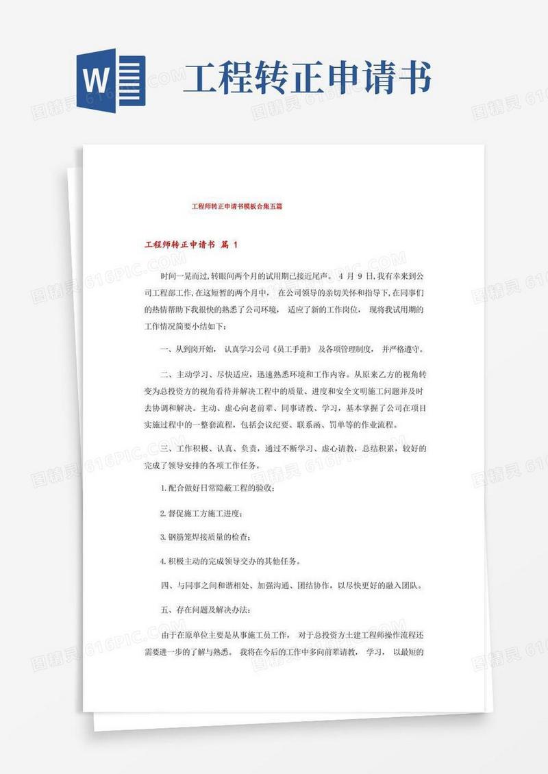 大气版工程师转正申请书模板合集五篇
