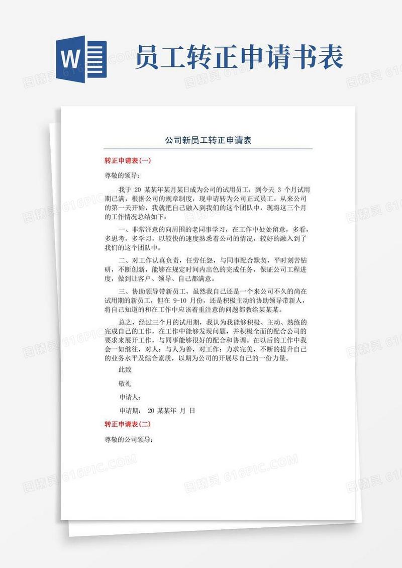 好用的公司新员工转正申请表