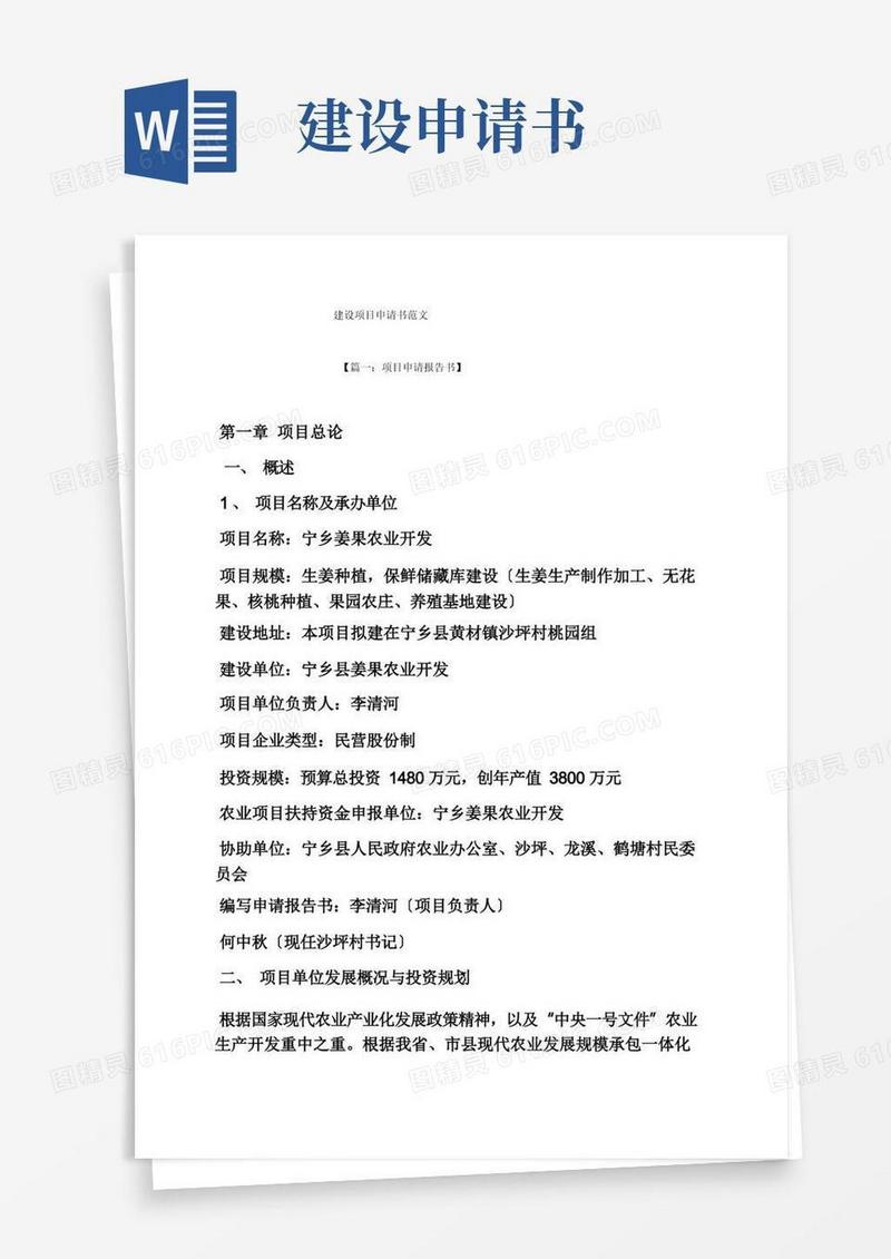 大气版建设项目申请书范文