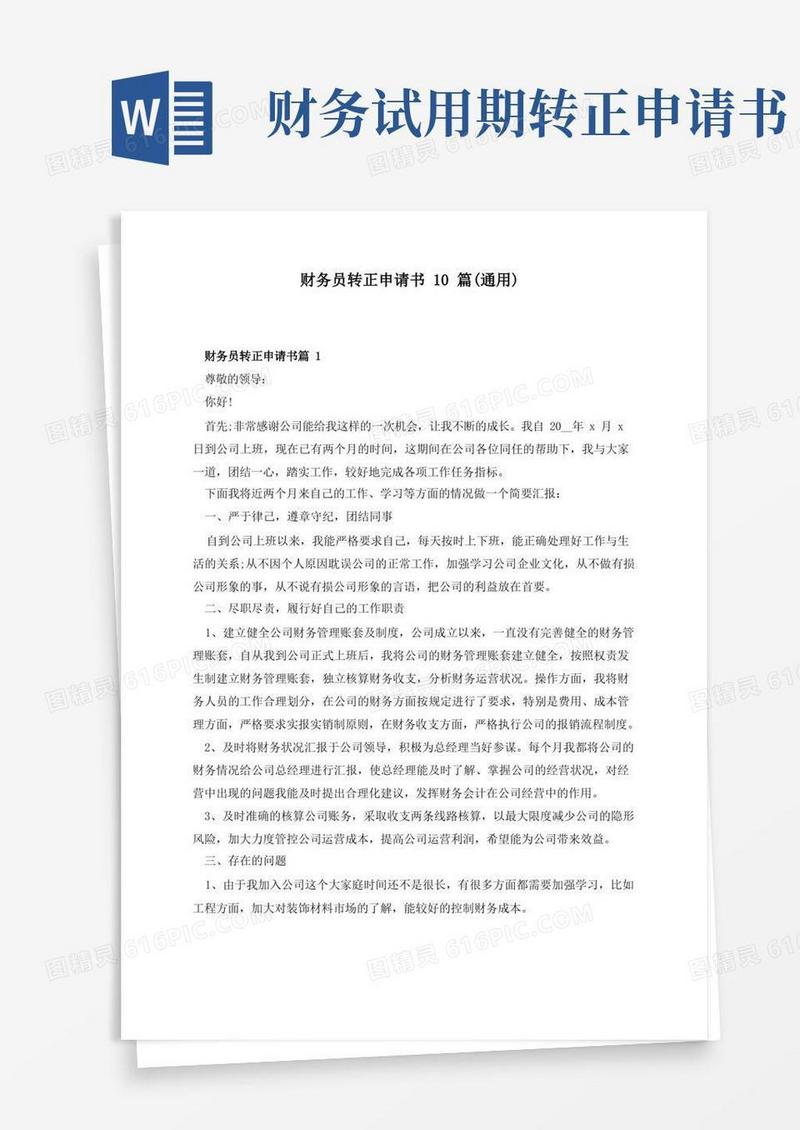 大气版财务员转正申请书10篇(通用)