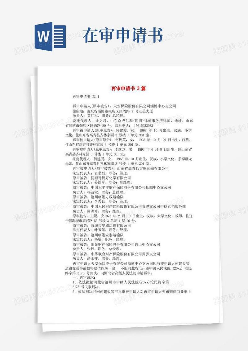 大气版再审申请书3篇