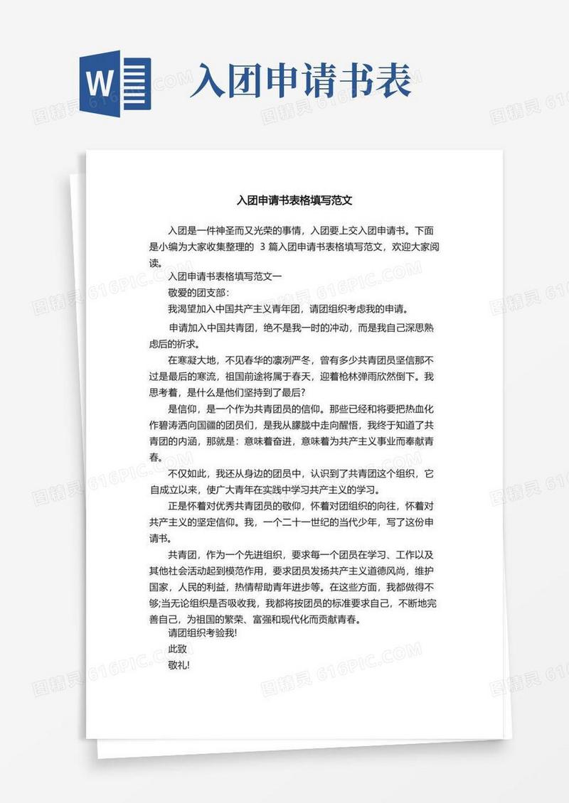 大气版入团申请书表格填写范文