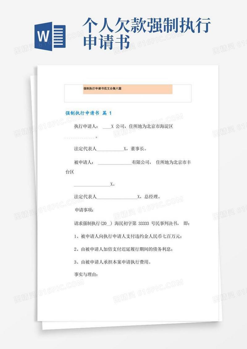 大气版强制执行申请书范文合集六篇