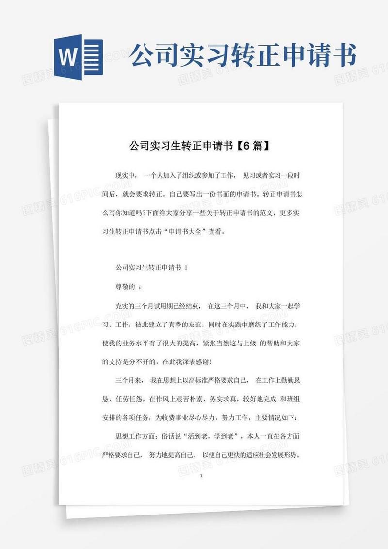 大气版公司实习生转正申请书【6篇】
