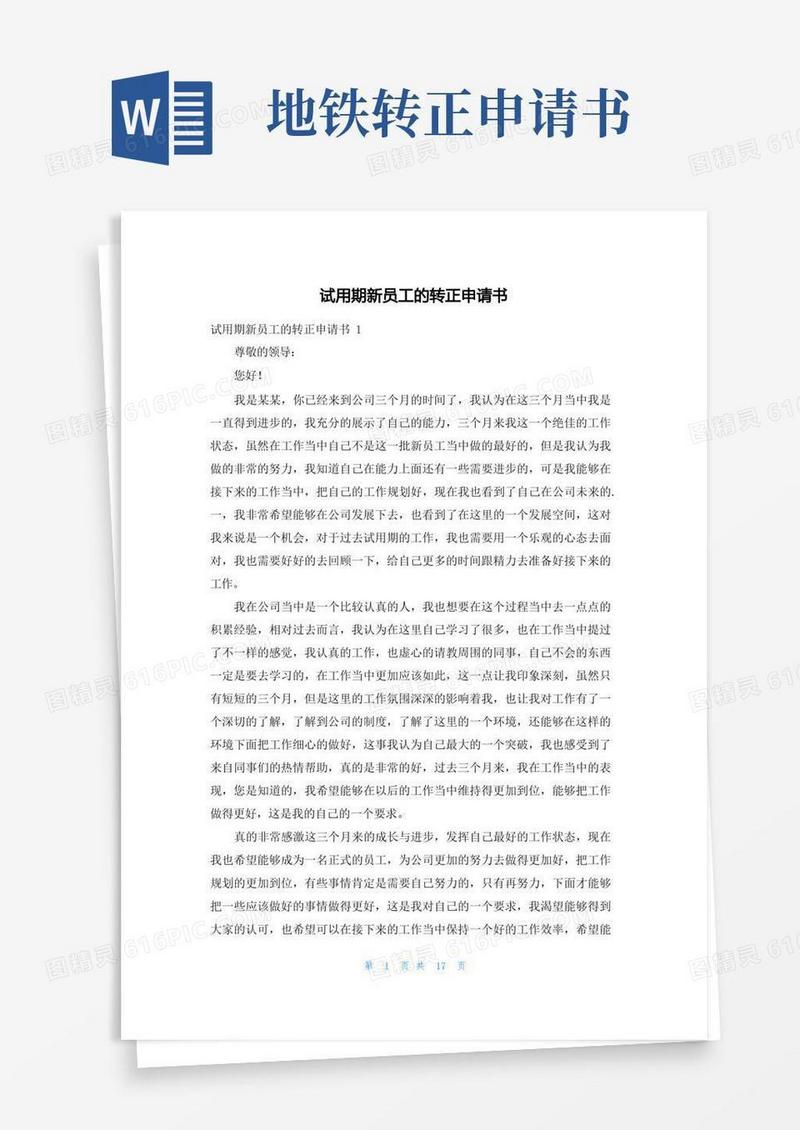方便的试用期新员工的转正申请书