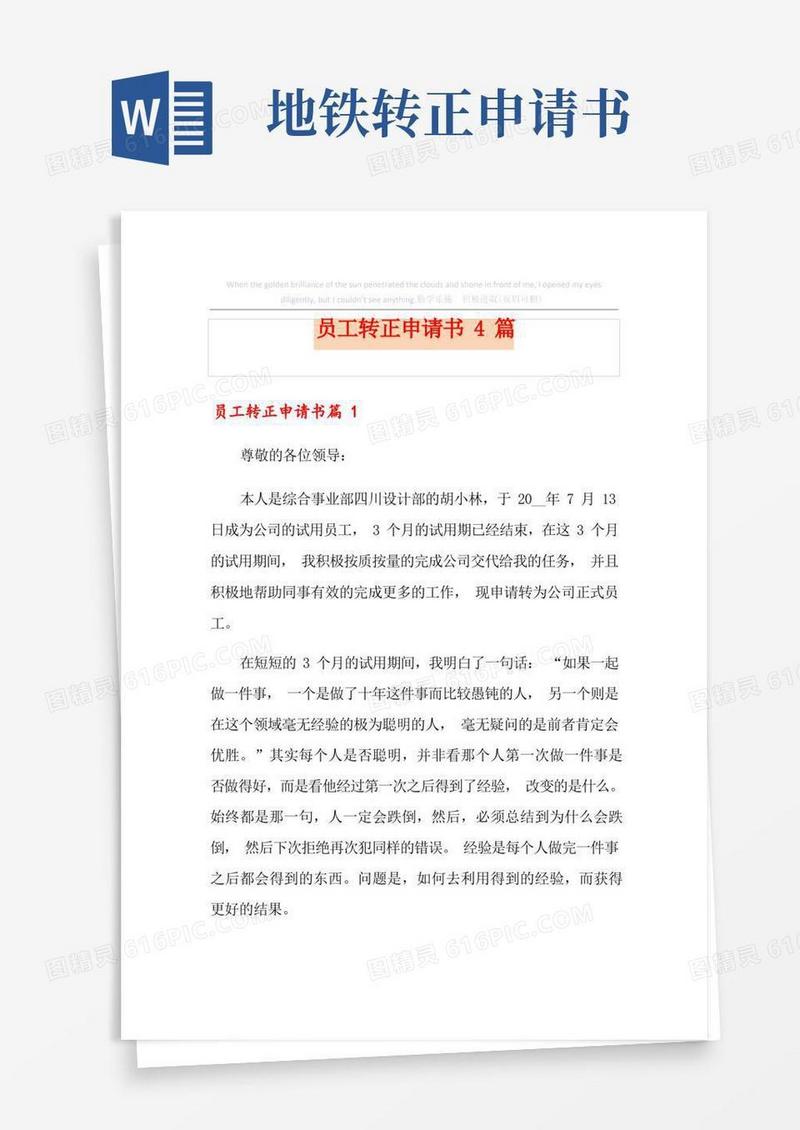 实用的员工转正申请书4篇