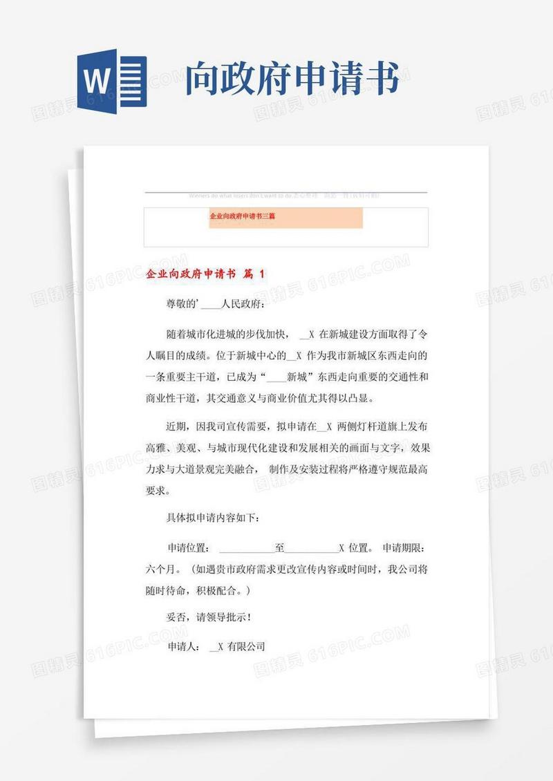 简洁的企业向政府申请书三篇