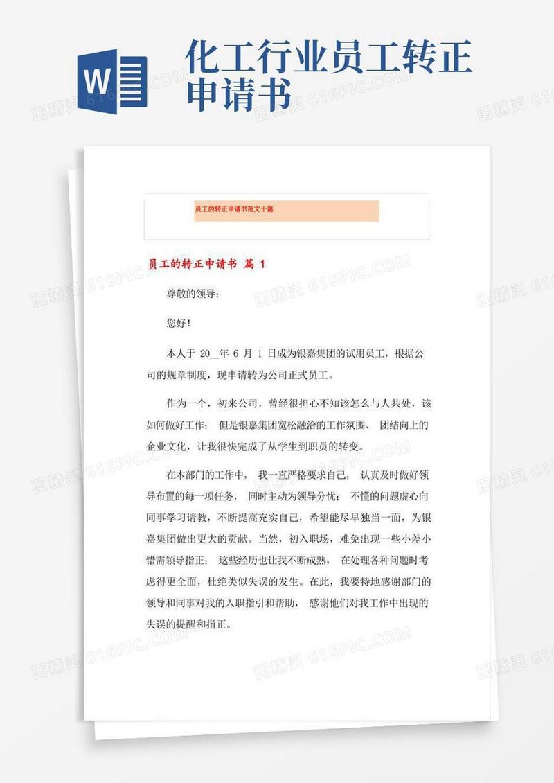 大气版员工的转正申请书范文十篇