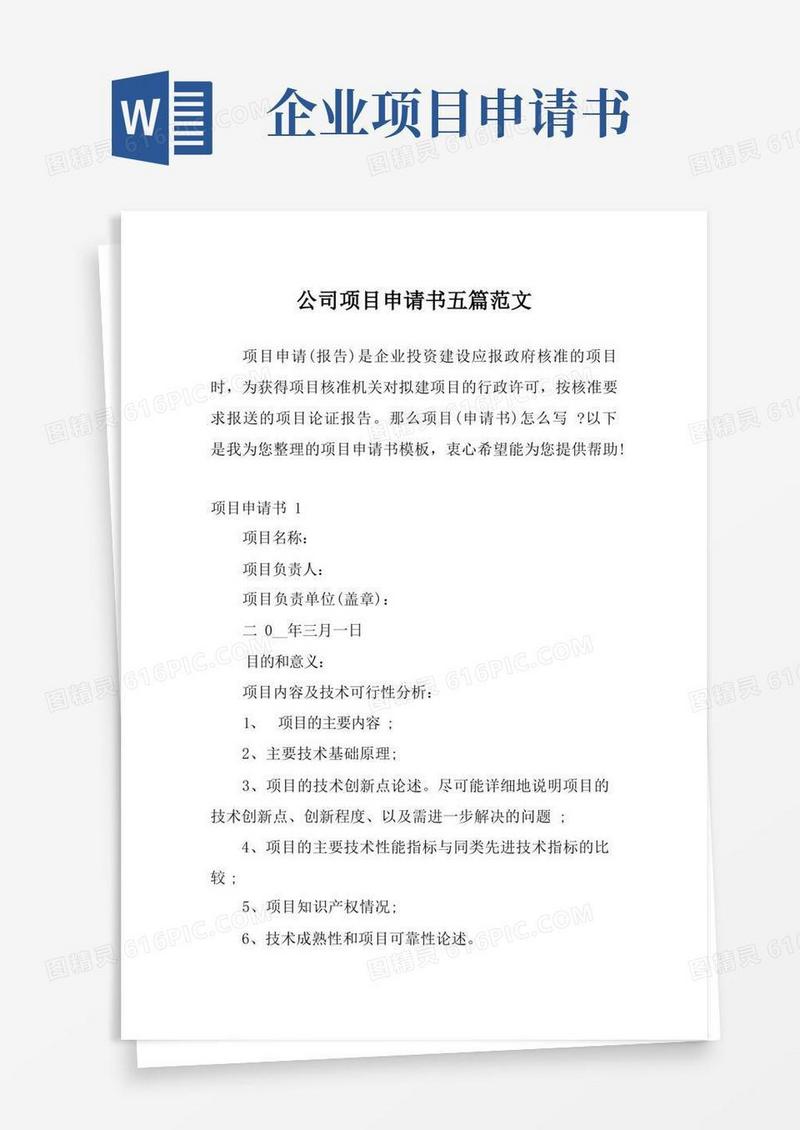 大气版公司项目申请书五篇范文