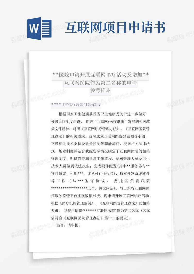 大气版互联网申请书及可行性报告(示例样表)