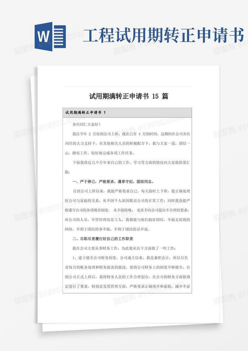 大气版试用期满转正申请书15篇