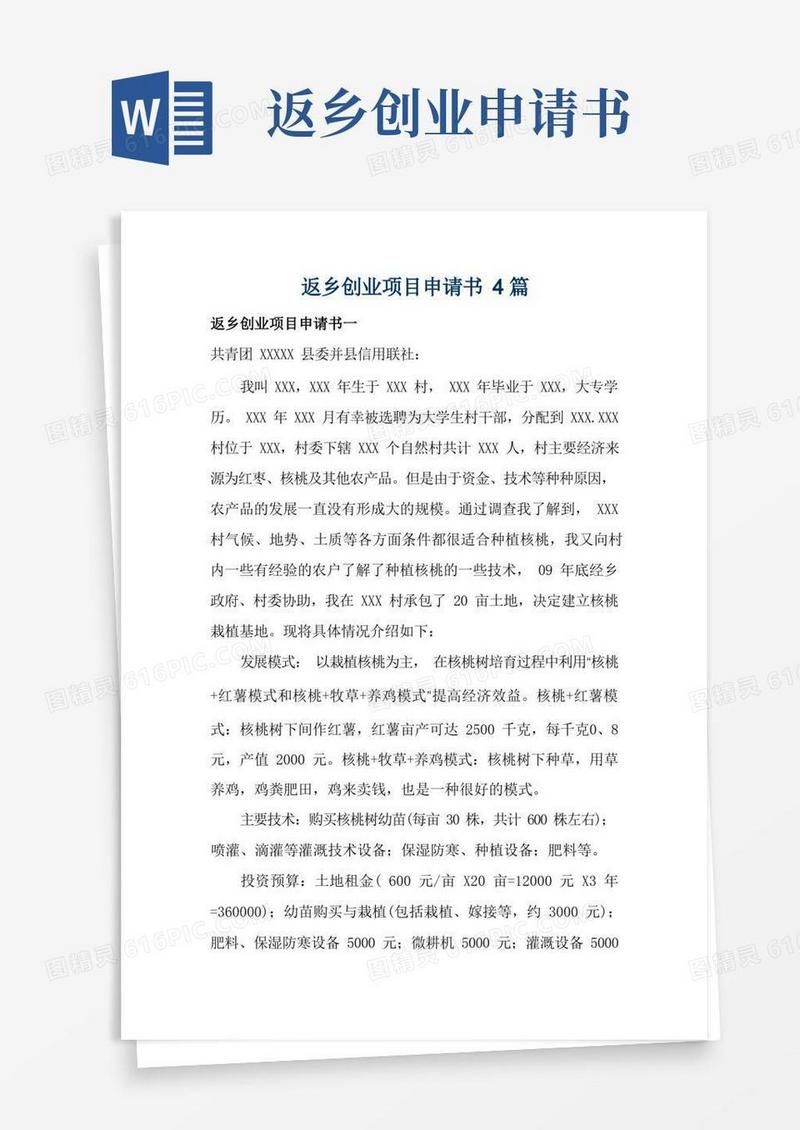 实用的返乡创业项目申请书4篇