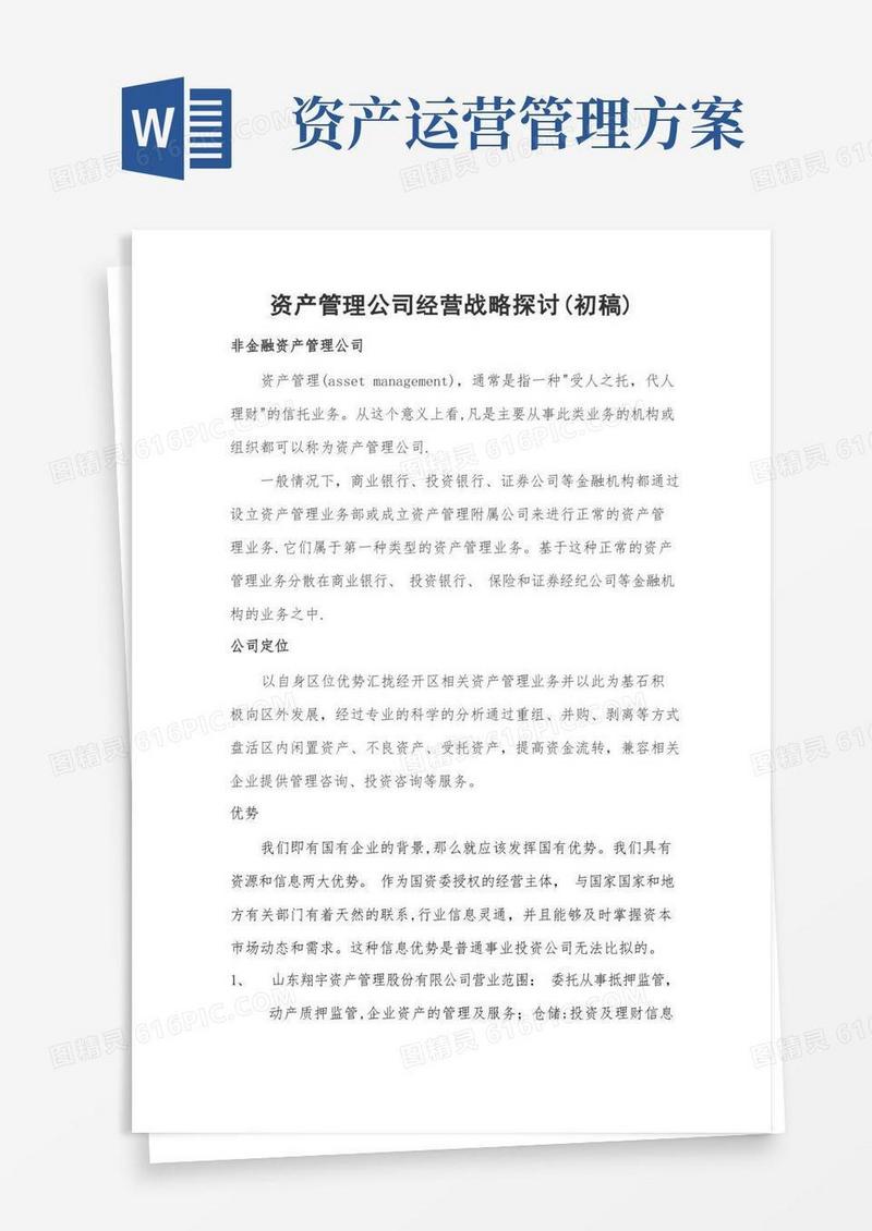 大气版资产管理公司未来发展运营方案(初稿)