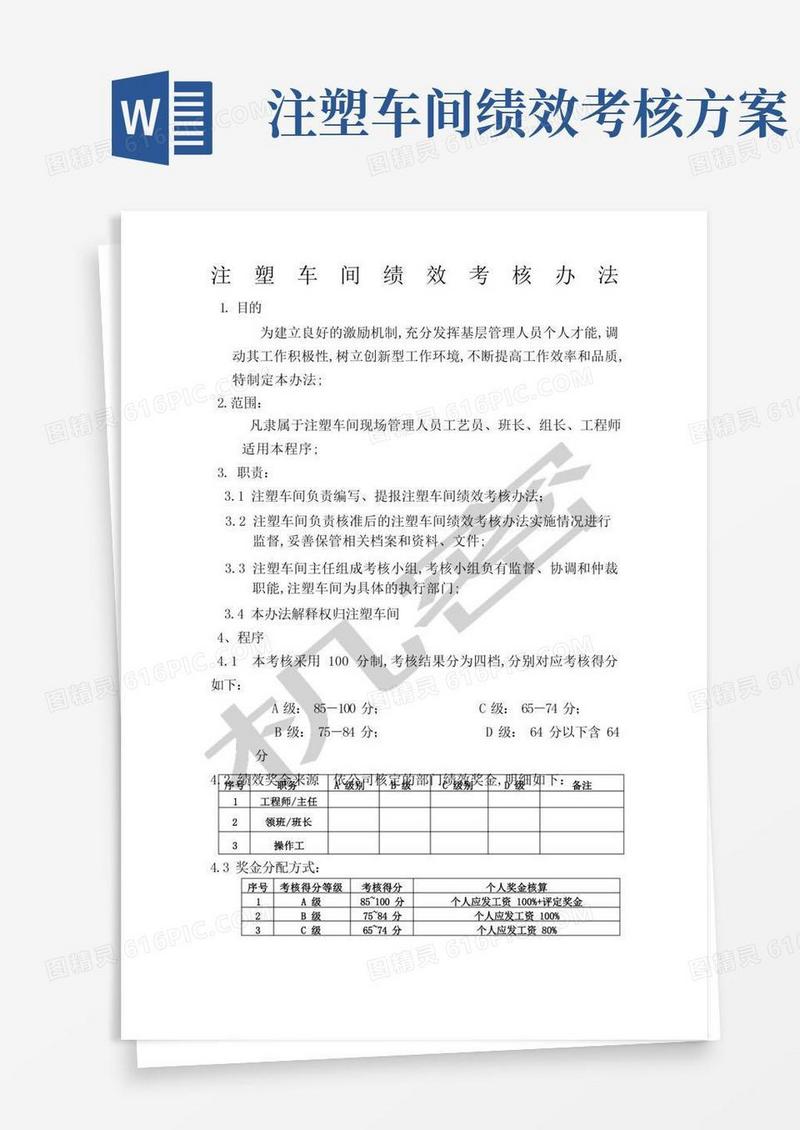 实用的注塑车间绩效考核管理办法