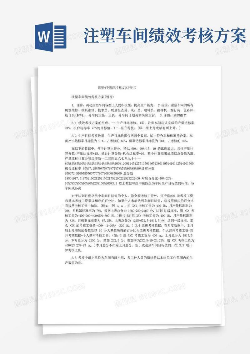 通用版注塑车间绩效考核方案(暂行)