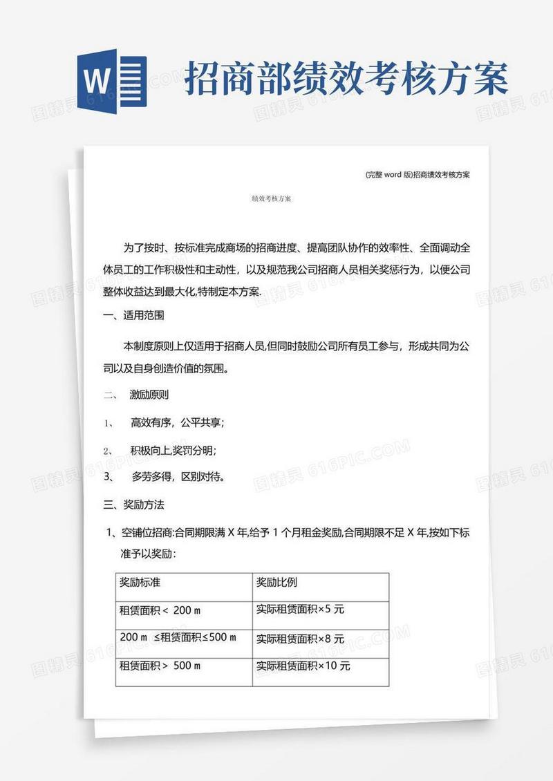 简易版(完整word版)招商绩效考核方案