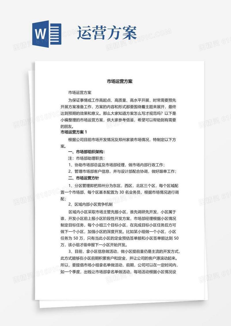 大气版市场运营方案