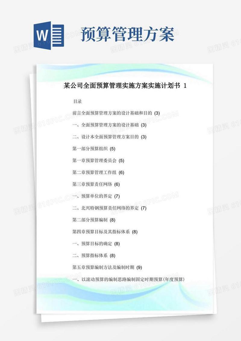 好用的某公司全面预算管理实施方案实施计划书完整篇.doc