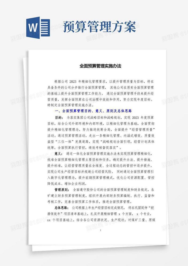 好用的全面预算管理实施办法(模版)