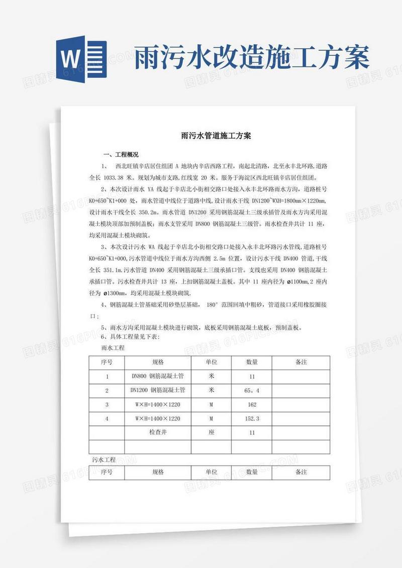 通用版雨水污水管道施工方案工艺