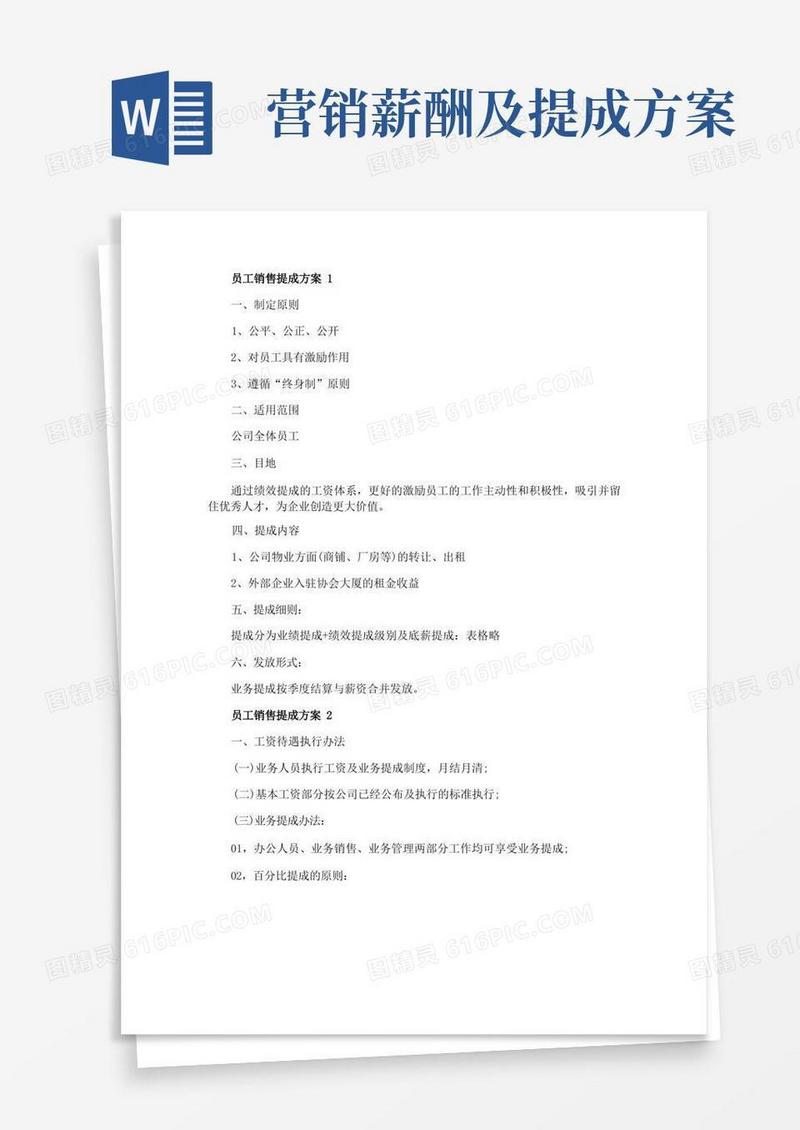 实用的员工销售提成方案