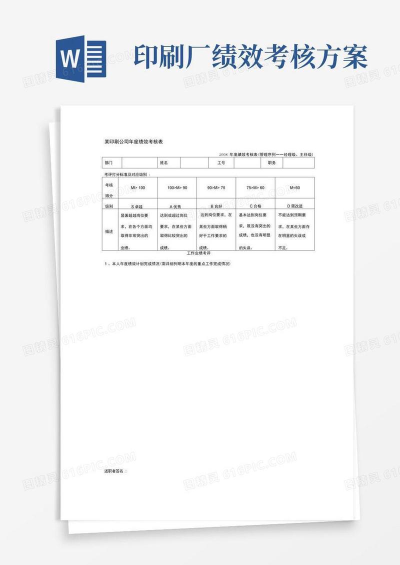 简洁的某印刷公司年度绩效考核表